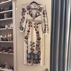 FARM Rio Cream and Blue Maxi Dress with Long Sleeves